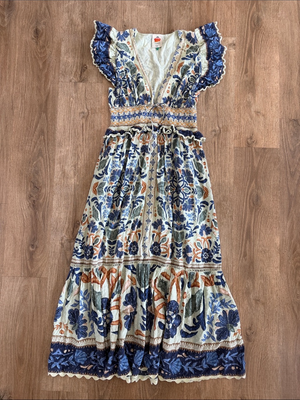 FARM Rio Ocean Tapestry Dress Embroidered Floral Mint Maxi - Picture 5 of 16